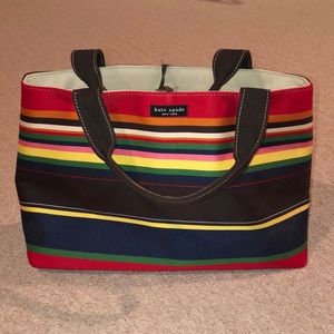 KATE SPADE STRIPED MULTI-COLORED CANVAS BOX BAG